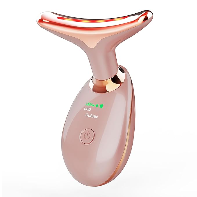 7-in-1 Deplux Face Neck Massager for Daily Skin Care Routine, Portable Facial Massager, Skin Care Tool, Rose Gold-BrightBean Baby