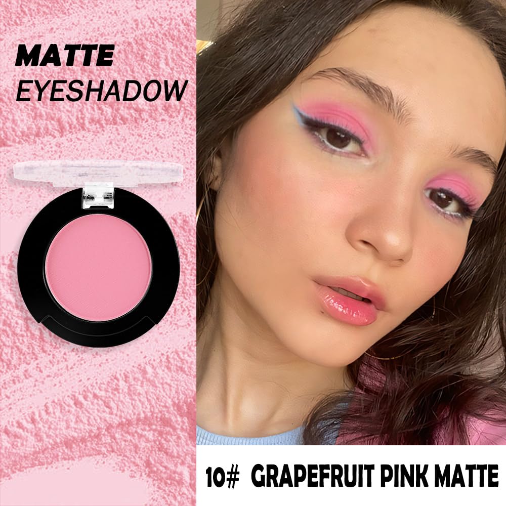 Monochrome Pressed Eyeshadow, Matte Pink Waterproof Neutral Powde Mini Eyeshadow, sombras para ojos, Talc, Paraben & Cruelty Free (C09#Matte Pink)-BrightBean Baby