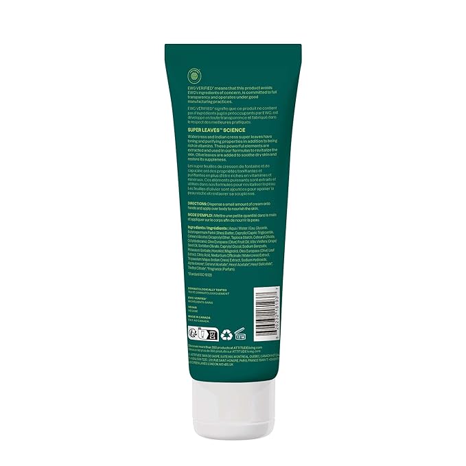 ATTITUDE Body Cream, EWG Verified Moisturizer, Vegan Moisturizing Products For Dry Skin, Dermatologically Tested, Olive Leaves, 8 Fl Oz-BrightBean Baby