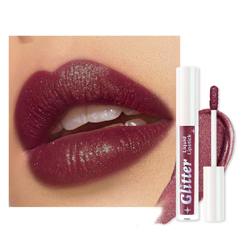 Plum Metallic Lipstick for Women,Lightweight Glitter Sparkling Liquid Lipsticks,Shimmer Lip Gloss Stain Long Lasting Waterproof Smudge Proof Non-Drying 24 Hour Full Coverage Lip Makeup,Vegan-BrightBean Baby