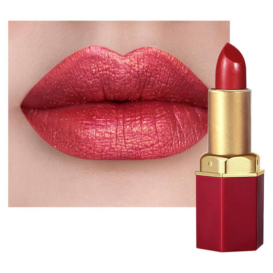 Red Metallic Lipstick for Women,Lightweight Shimmer Frosted Lipstick,Glitter Lip Gloss Stain Long Lasting Waterproof Smudge Proof 24 Hour Full Coverage Lip Makeup,Vegan-BrightBean Baby