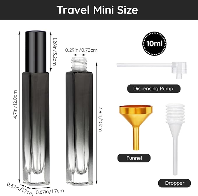 Segbeauty 0.34oz Refillable Glass Perfume Bottle,10 Pack of 10ml Perfume Container For Travel, Empty Atomizer Sprayer for Cologne Dispenser, Travel Sample Bottles Cologne Making Kit with Refill Tool-BrightBean Baby