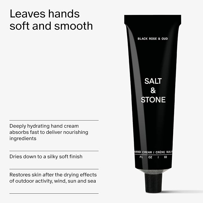 Salt & Stone Hand Cream for Women & Men | Black Rose & Oud | Hydrates, Nourishes & Softens Skin | Restores Dry Cracked Hands | Fast-Absorbing | Cruelty-Free & Vegan (2 fl oz)-BrightBean Baby