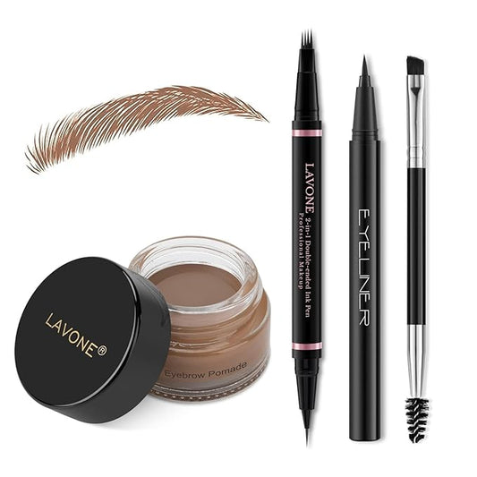 Eyebrow Pencil Makeup Kit, with Waterproof 2-IN-1 Microblading Eyebrow Pen, Eyebrow Pomade, Eyeliner and Dual-ended Eyebrow Brush, Brow Pencil Kit for Natural Eyebrows - Auburn-BrightBean Baby