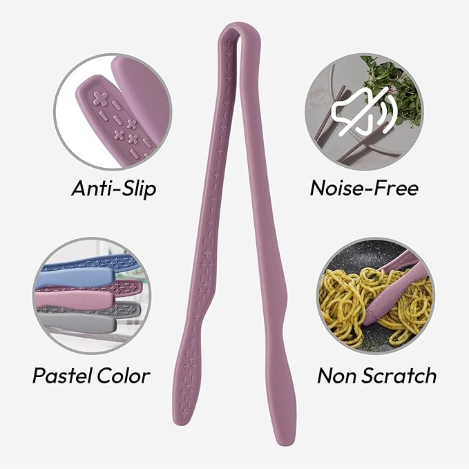 carrotez Silicone Tongs for Cooking, Anti-Slip,Non-Scratch Kitchen Tongs 9.5 inch Silicone Tongs 1Pack - Pink