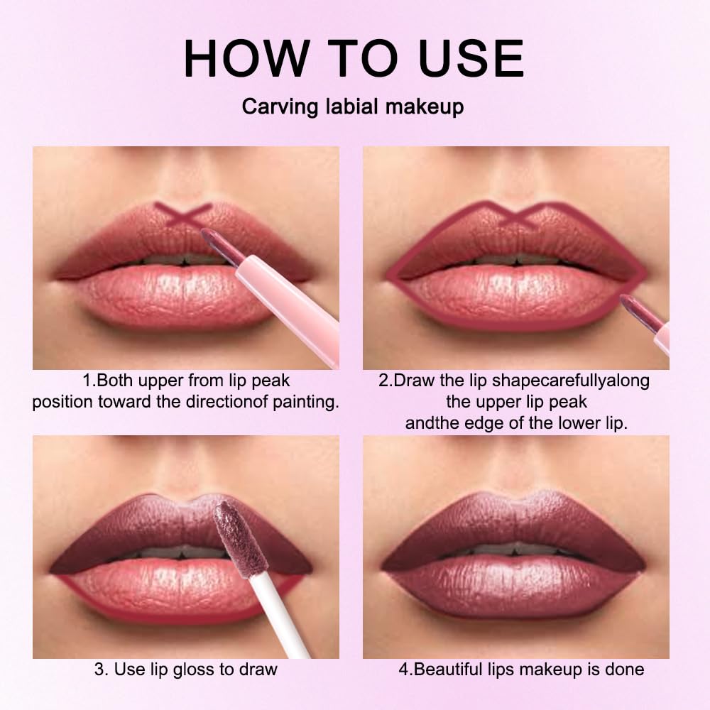 Kaely 2-in-1 Dark Wine Red Metallic Lipstick and Lip Liner, Shimmer Liquid Metallic Lipsticks for Women, Glitter Lip Gloss Stain Long Lasting Waterproof Smudge Proof 24 Hour, Vegan Makeup, 03-BrightBean Baby