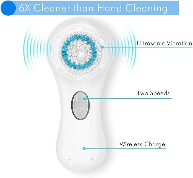 Microtree Facial Cleansing Brush, Electric Face Scrubber Exfoliator for Women Skin Care Deep Cleaning Exfoliating, Rechargeable Waterproof with 2 Sonic Vibration Speeds for Home & Travel(White)-BrightBean Baby