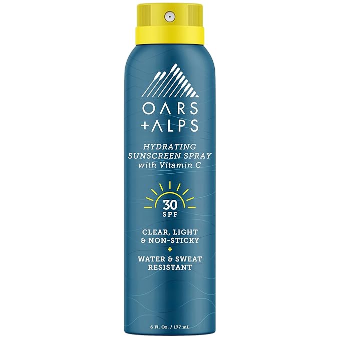 Oars + Alps Hydrating SPF 30 Sunscreen Spray, Naturally Derived Skin Care Infused with Vitamin C and Antioxidants, Water and Sweat Resistant, 6 Oz, 1 Pack-BrightBean Baby