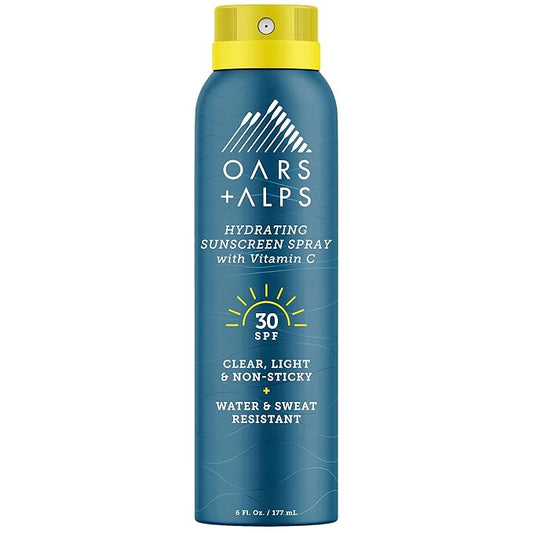 Oars + Alps Hydrating SPF 30 Sunscreen Spray, Naturally Derived Skin Care Infused with Vitamin C and Antioxidants, Water and Sweat Resistant, 6 Oz, 1 Pack-BrightBean Baby
