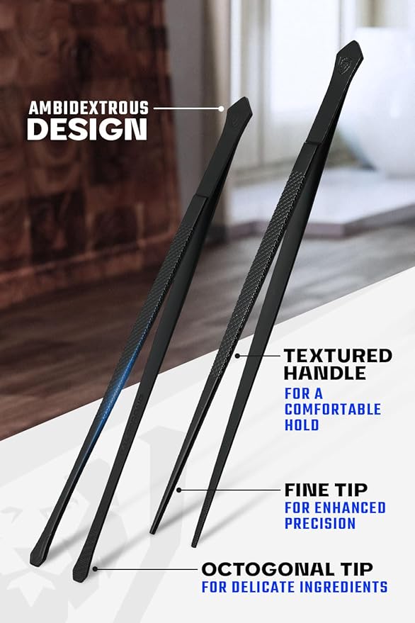 DALSTRONG Professional Plating Tweezers - 2 Piece Set - 10 inch Straight+Wide Tip High-Precision - Black Titanium Coating - Plating, Multi-use - 304 Stainless Steel - Culinary Fine Use - Kitchen Tongs