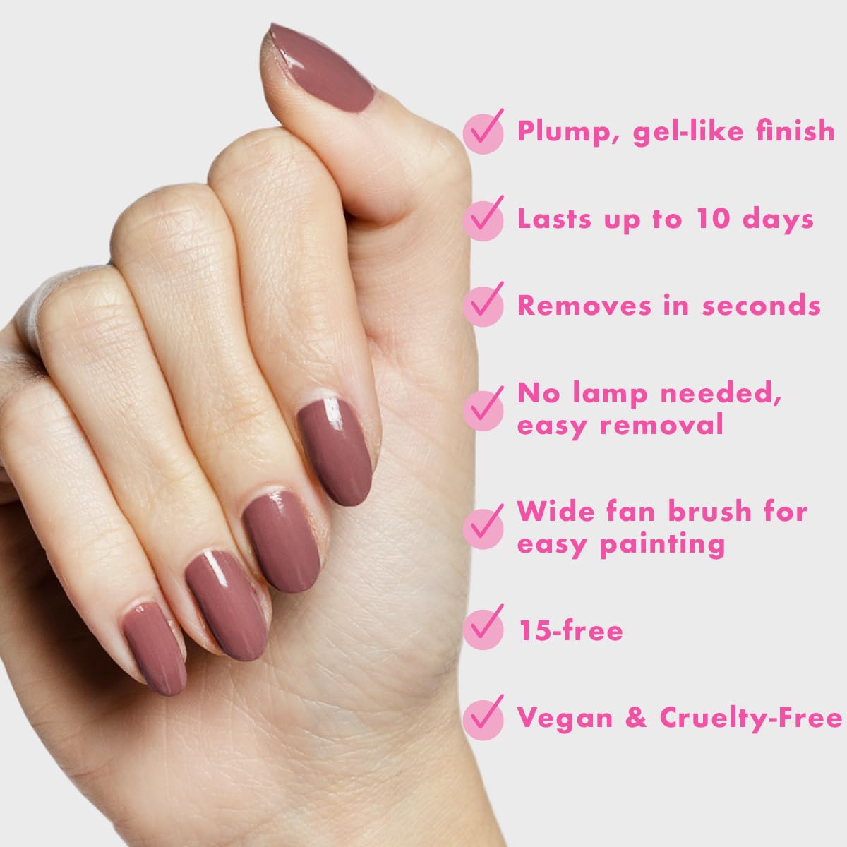 Olive & June Long Lasting Nail Polish | Plump Gel-Like Finish No Lamp Needed | Lasts up to 10 days | Salon-Quality Color at Home | 15-Free Vegan Cruelty-Free Chip-Resistant Shine |Shacket Rose Neutral-BrightBean Baby