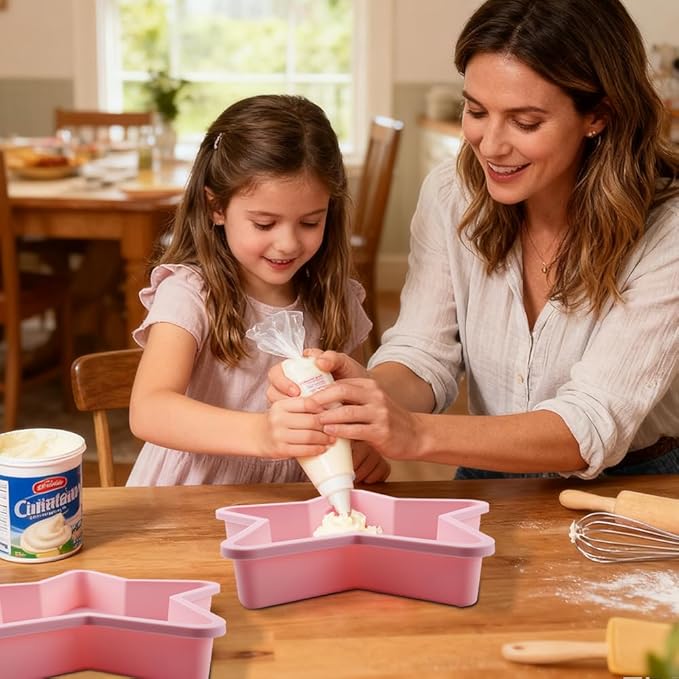 2 Pcs Star Shaped Cake Pans, 10 Inch Silicone Cake Molds, Silicone Baking Mold, Flexible Nonstick Baking Pans for Cakes, Cheese Cakes and Chocolate Cake - Pink