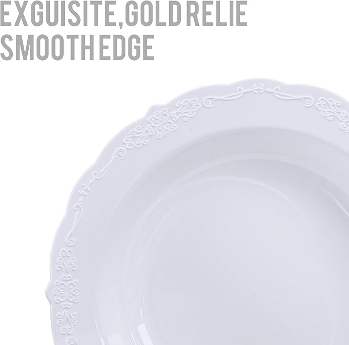 DaYammi 50 Pack Plastic Bowls, 12oz Disposable Soup Bowls, Heavy Duty Dinner Bowls for Weddings, Parties, Dinners, Catering and Everyday Use