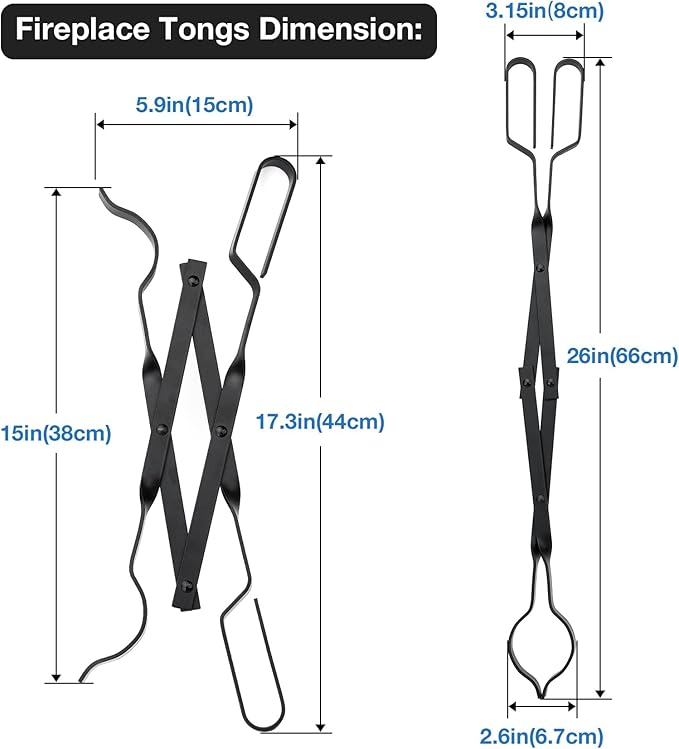 Stanbroil Outdoor Campfire Fireplace Tongs, 26" Long, Log Grabber, Black