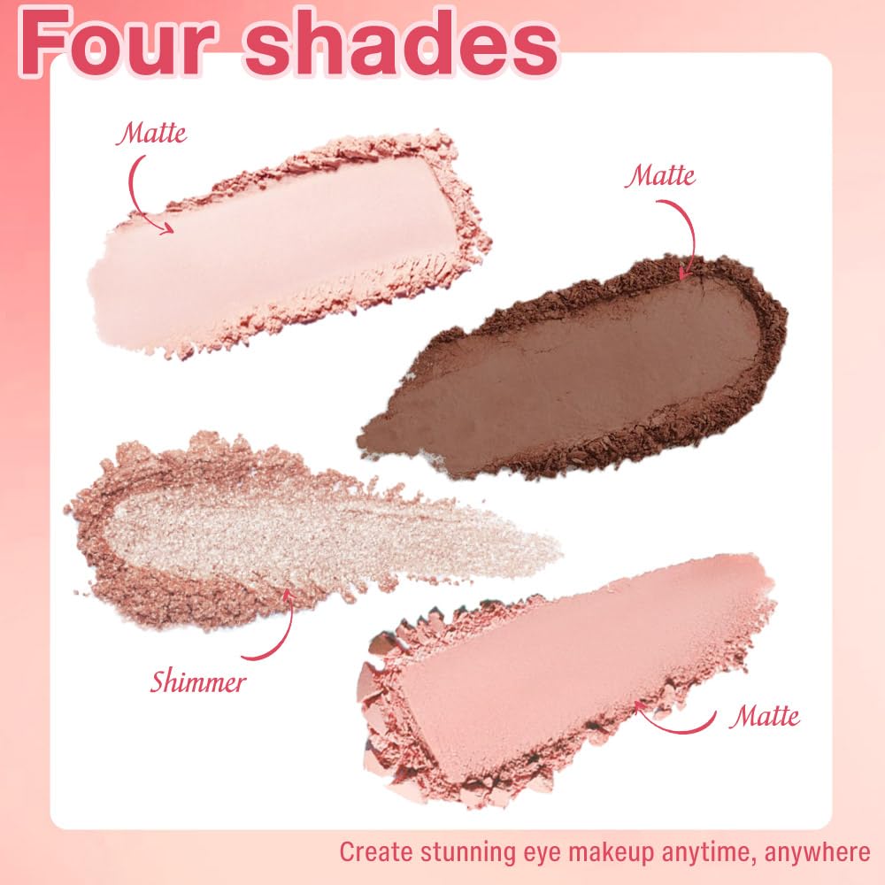 4Colors Eyeshadow Makeup Palette,Nude Gold Brown Natural Neutral Powde Eye Shadow Palette for Older Women,Long Lasting Naturing-Looking,Lightweight,Waterproof,Eye Makeup Kit Travel Size-BrightBean Baby