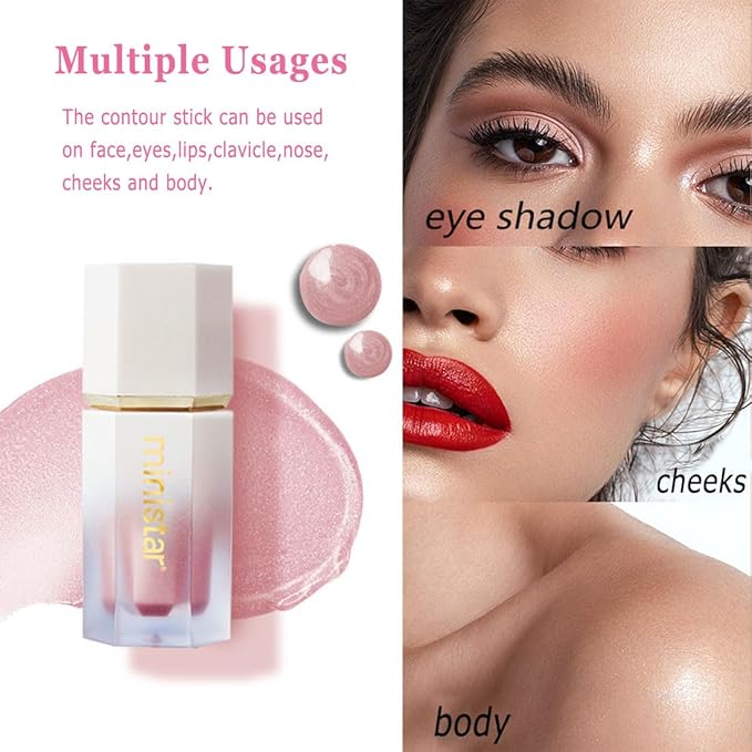 Liquid Highlighter Makeup, Long Lasting Liquid Luminizer for Glowing Skin Waterproof Smooth Glitter Highlight Face Illuminator Cream Contour Stick Body Shimmer Liquid Bronzer (#02 STARLIGHT)-BrightBean Baby