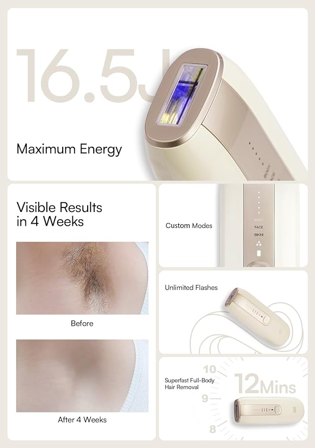 Laser Hair Removal Device for Women and Men, INIA Fond Hair Remover with Long-Lasting in Hair Reduction for Body&Face, Safe at-home Results for Armpits, Bikini and Legs-BrightBean Baby