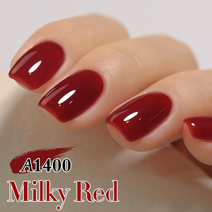 Double Rhythm Translucent Gel Polish Sheer Neutral Natural Light Milky Same Color Same Bottle 15ML Jelly Nail Polish Nail Art DIY at Home (Jelly Burgundy-A1400)-BrightBean Baby