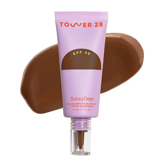 Tower 28 Beauty SunnyDays SPF 30 Tinted Mineral Sunscreen - For Sensitive Skin - 2-in-1 Facial Broad Spectrum UVA/UVB Protection + Foundation - Shade 60 THIRD ST, 1 Fl Oz-BrightBean Baby