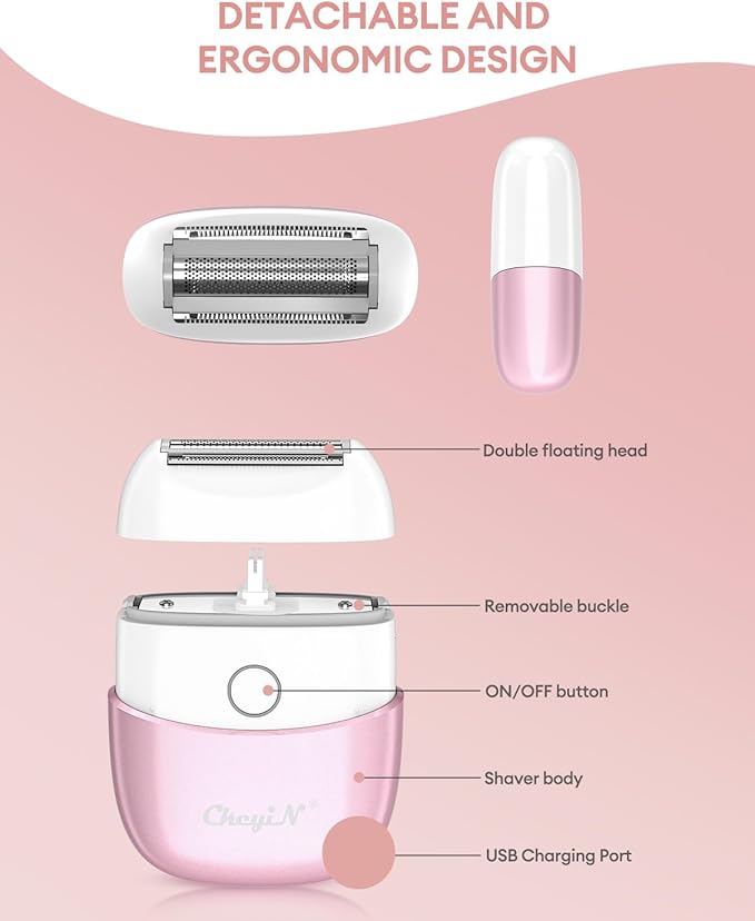CkeyiN Electric Shaver for Women, IPX65 Waterproof Dry Wet Use Women's Electric Razor for Legs, Armpit, Bikini Public Hair Trimmer with Detachable Head, Cordless/Portable/Rechargeable Foil Shaver-BrightBean Baby