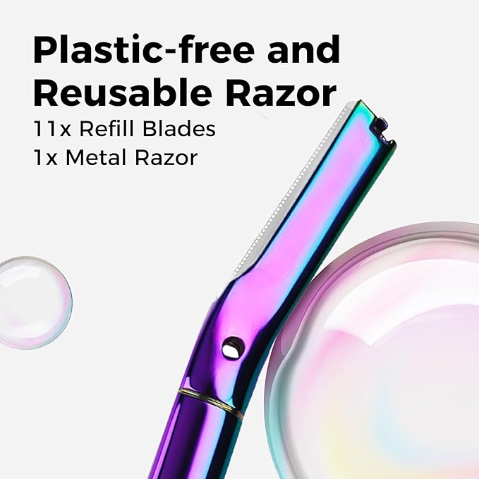 ZOMCHI Dermaplane Razor for Women Face, Premium Facial Razor & Eyebrow Razor, Dermaplaning Tool with Metal Handle, Removes Peach Fuzz, Exfoliates Skin, 11 Blades (Rainbow)-BrightBean Baby