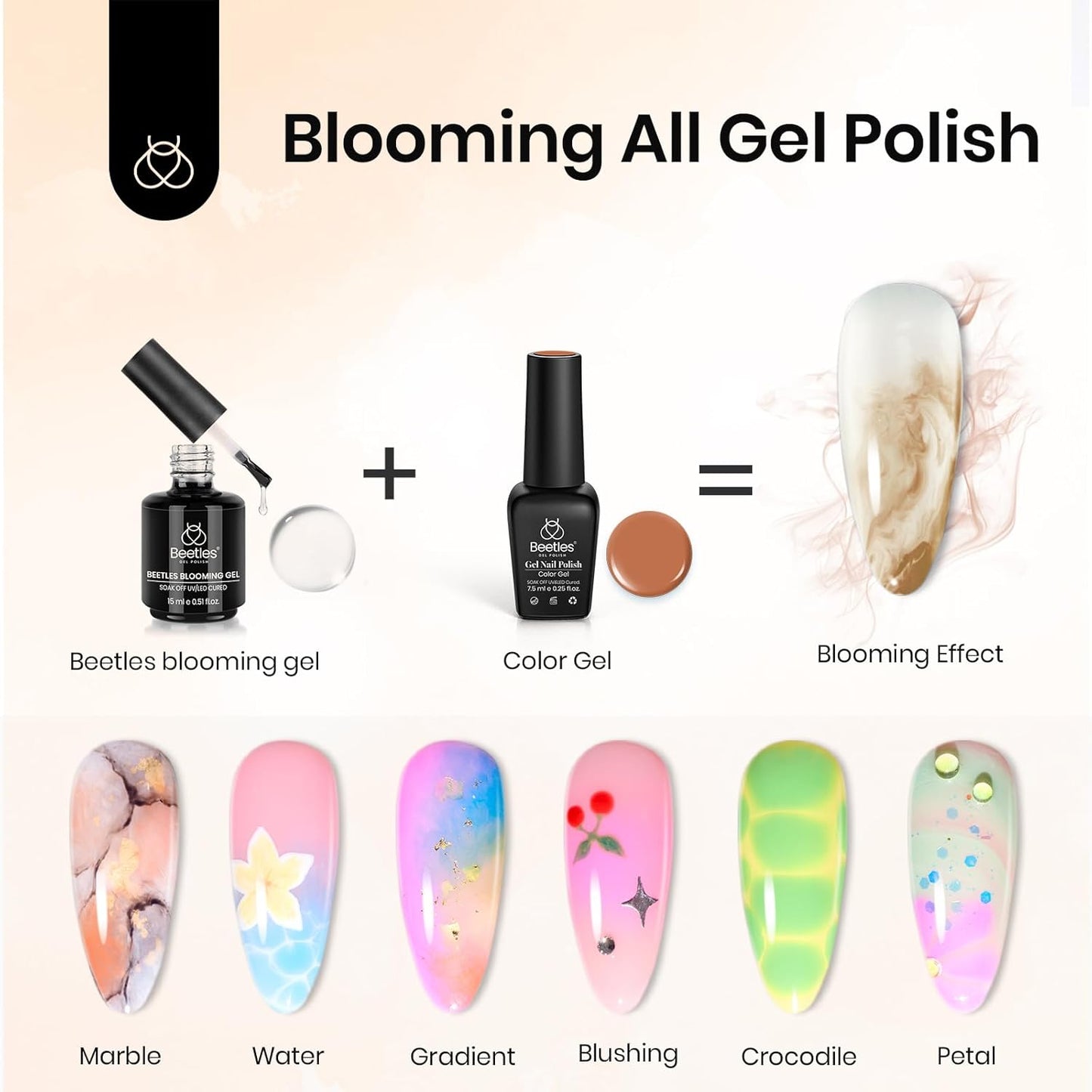 Beetles Halloween Blooming Gel: 2 Pcs 15ml Clear Uv Led Blooming Gel Nail Polish for Spreading Effect Blossom Marble Natural Stone Watercolor Floral Print Soak off Nail Diy Design-BrightBean Baby