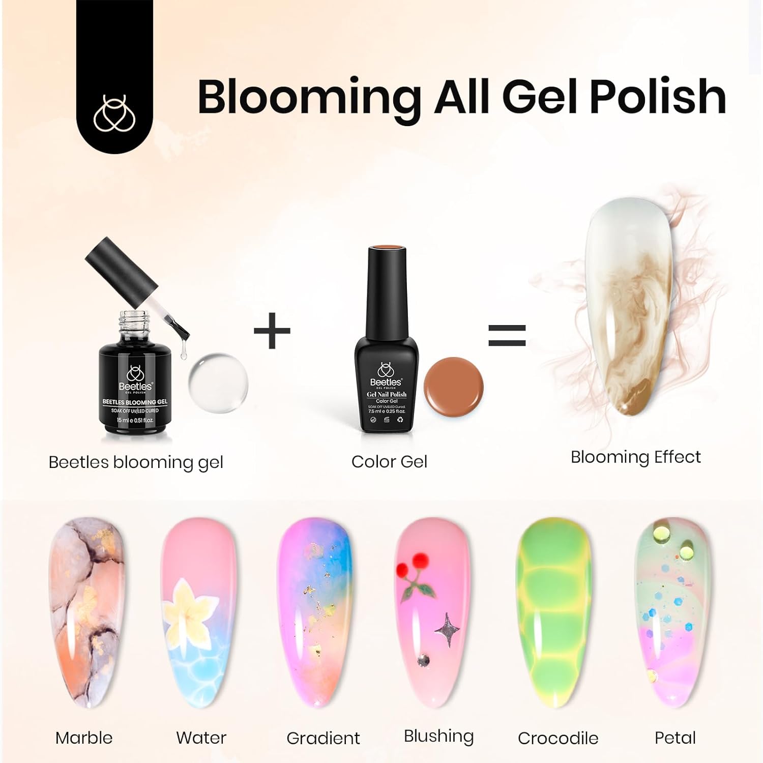 Beetles Halloween Blooming Gel: 2 Pcs 15ml Clear Uv Led Blooming Gel Nail Polish for Spreading Effect Blossom Marble Natural Stone Watercolor Floral Print Soak off Nail Diy Design-BrightBean Baby