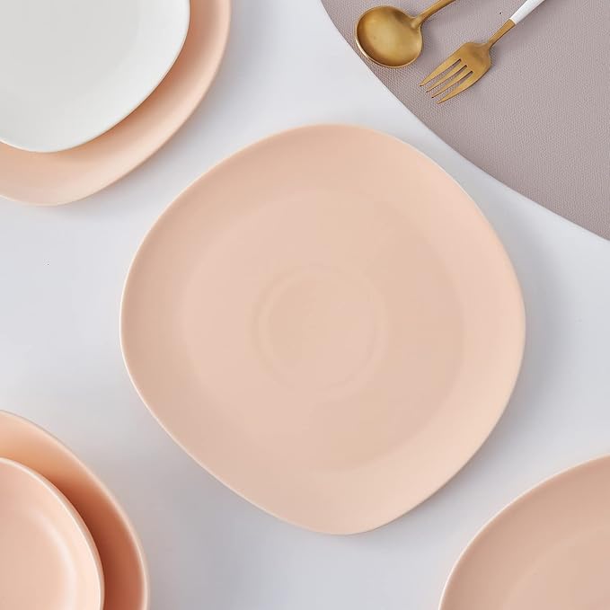 Stone lain Delilah Salad Plate 6-Piece Dish Set, Porcelain, Pastel Orange, 6 Salad Plates