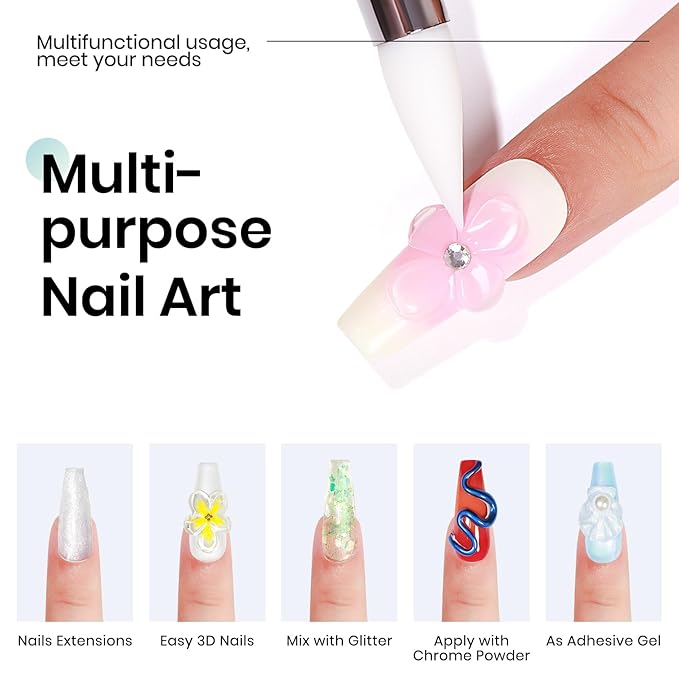 MIZHSE Solid Builder Gel for Nails Kit: 2PCS 30g 3D Pearl White & Clear Hard Gel for Nailswith Nail Forms 3D Silicone Mold Soak off U V LED Builder Gels for Extension Home Manicure-BrightBean Baby