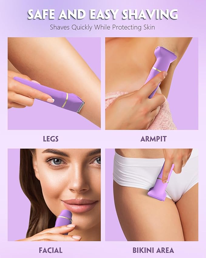 Bikini Trimmer 3 in 1 Electric Razor for Women - IPX7 Waterproof Wet & Dry Body Shaver, Pubic & Facial Hair Remover with Ceramic Blade, USB Rechargeable Dock & Gift Ready
