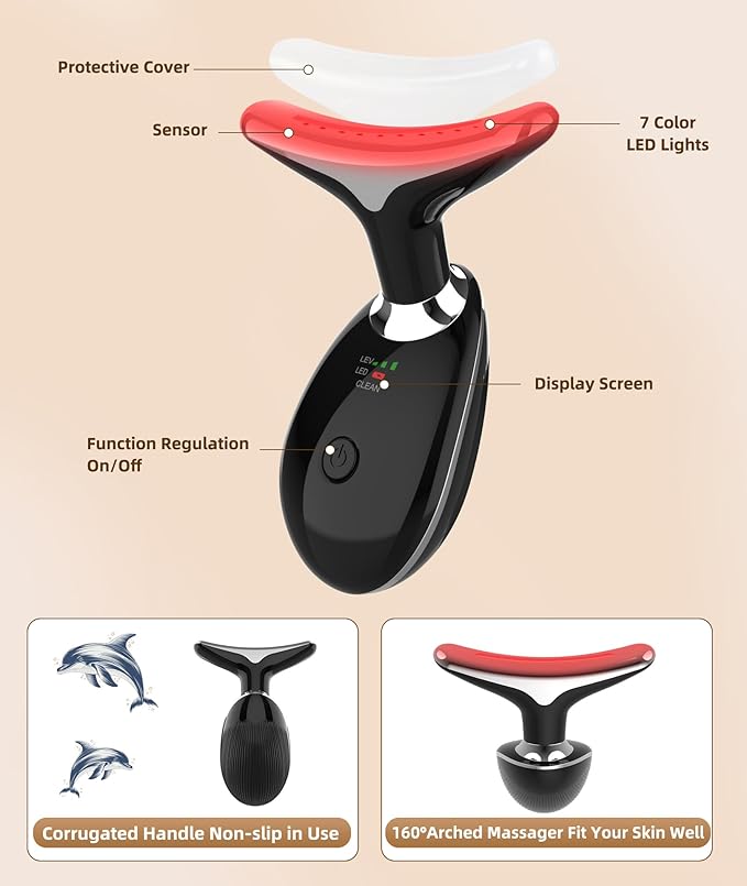 Red-Light-Therapy-for-Face and Neck, 7 Color Light Based Facial Massager, Portable Skin Care Tool (Black)-BrightBean Baby