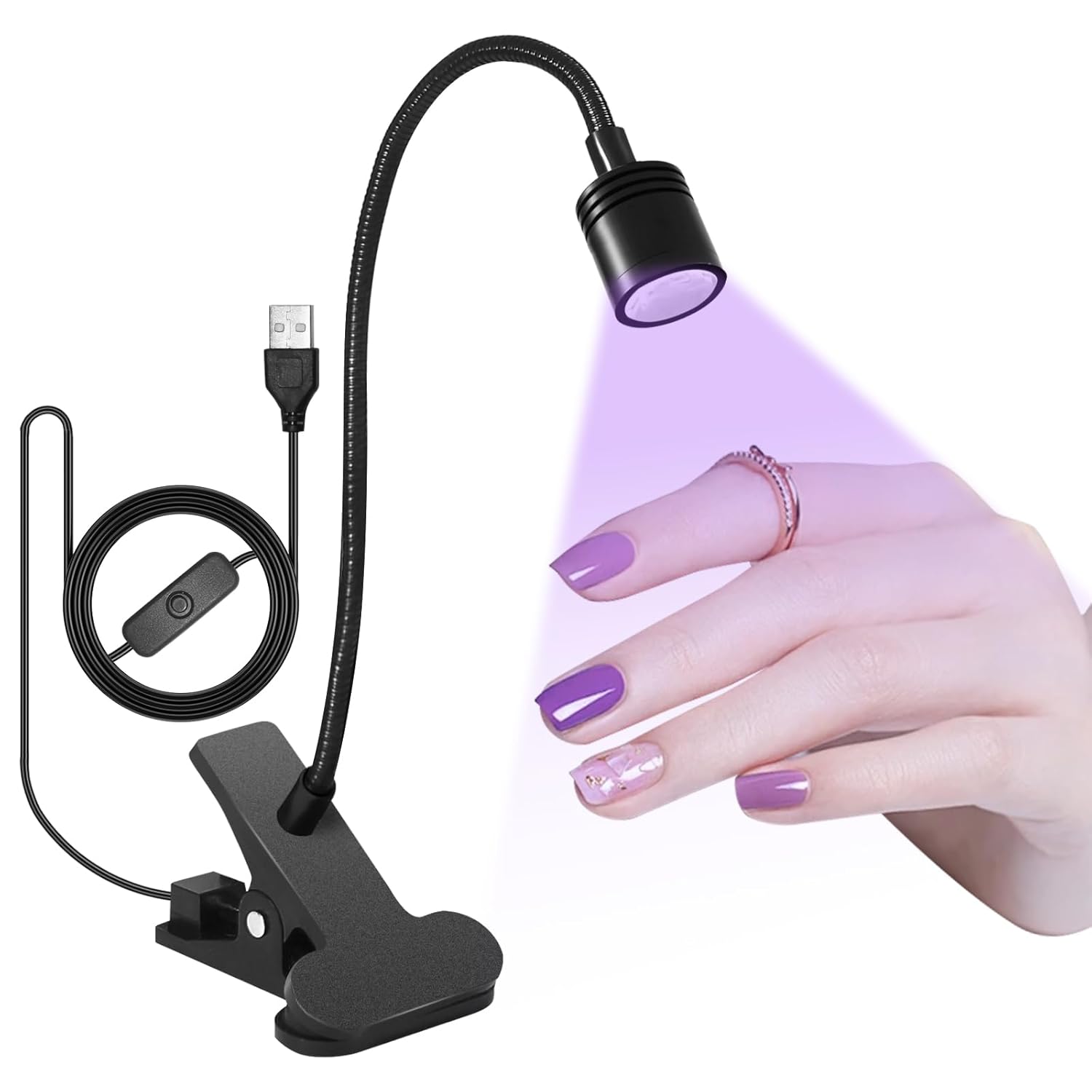 SAVILAND Gooseneck U V Lamp for Gel Nails: 360°Adjustable U V Light for Gel Nails 10S Fast Curing Nail Lamp Hands Free 5W LED Flash Cure Gel Light Gel Nail Portable Salon DIY Nail Tech Manicure-BrightBean Baby