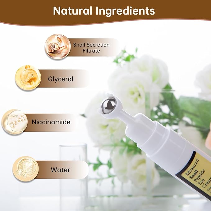 Advanced Snail Peptide Eye Cream for Dark Circles & Puffiness, Snail Mucin Eye Cream with Niacinamide Reduce Wrinkles & Fine Lines, 2 Pcs Under Eye Roller Cream for Moisturizing.-BrightBean Baby