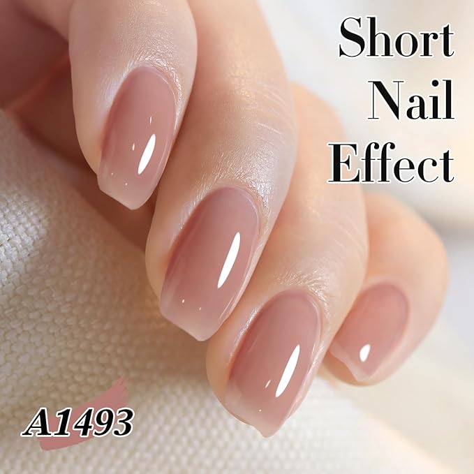 Double Rhythm Translucent Gel Polish Sheer Neutral Natural Light Milky Same Color Same Bottle 15ML Jelly UV Polish Nail Art DIY at Home (Dark Nude-A1493)-BrightBean Baby