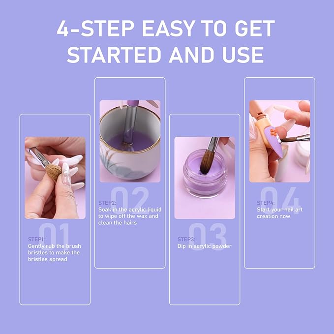 Acrylic Nail Brush Size #14, KEMEISI 100% Pure Kolinsky Nail Art Brushes Sturdy Handle Oval Shaped Acrylic Powder Nail Design Tools for Professional Manicure DIY Home Salon (Purple)-BrightBean Baby