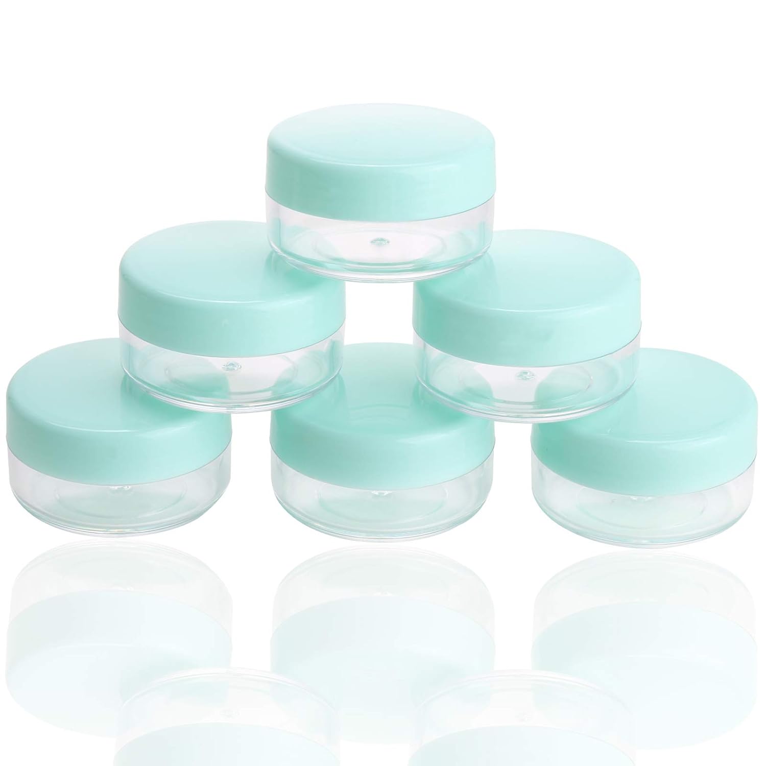 Refillable Cosmetic Sample Jars - 100 Pack 10g (0.35oz) Green Small Travel Containers with Lids + 10 Mini Makeup Spatulas - BPA Free-BrightBean Baby