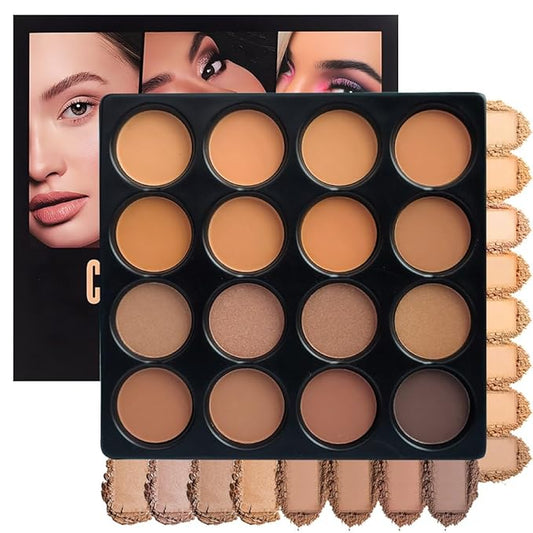 Professional Light Medium Brown Contour Highlight Palette,Multiple Full Coverage Makeup Palet for Correcting, Easy Blending, Long-lasting formula, Sculpt & Highlighting,Matte and Shimmer Finish, 16A-BrightBean Baby