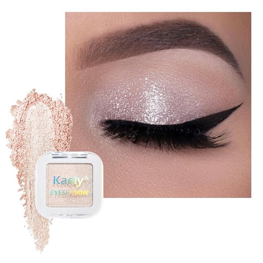 Kaely Pressed Single Eyeshadow Makeup, Sheer White Sparkle Highly Pigmented Monochrome Eye Shadow Palette, Waterproof Neutral Powde Mini Eyeshadow, sombras para ojos, Lightweight Blendable, 02-BrightBean Baby