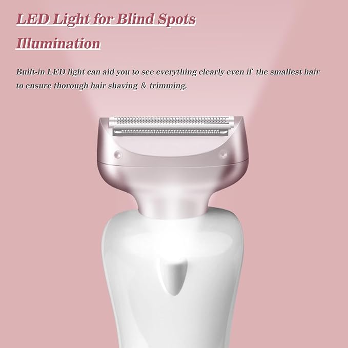 Electric Shaver for Women for Legs Bikini Trimmer Electric Razors for Women Underarm Public Hairs Rechargeable Womens Shaver Wet Dry Use Painless Cordless with Detachable Head (Pink)-BrightBean Baby