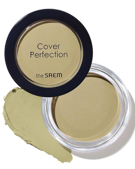 THESAEM Cover Perfection Pot Concealer #Green Beige - High Adherence & Coverage Balm, Conceals & Corrects Redness Spots, Matte Finish Sebum Control for Oily and Combination Skin-BrightBean Baby