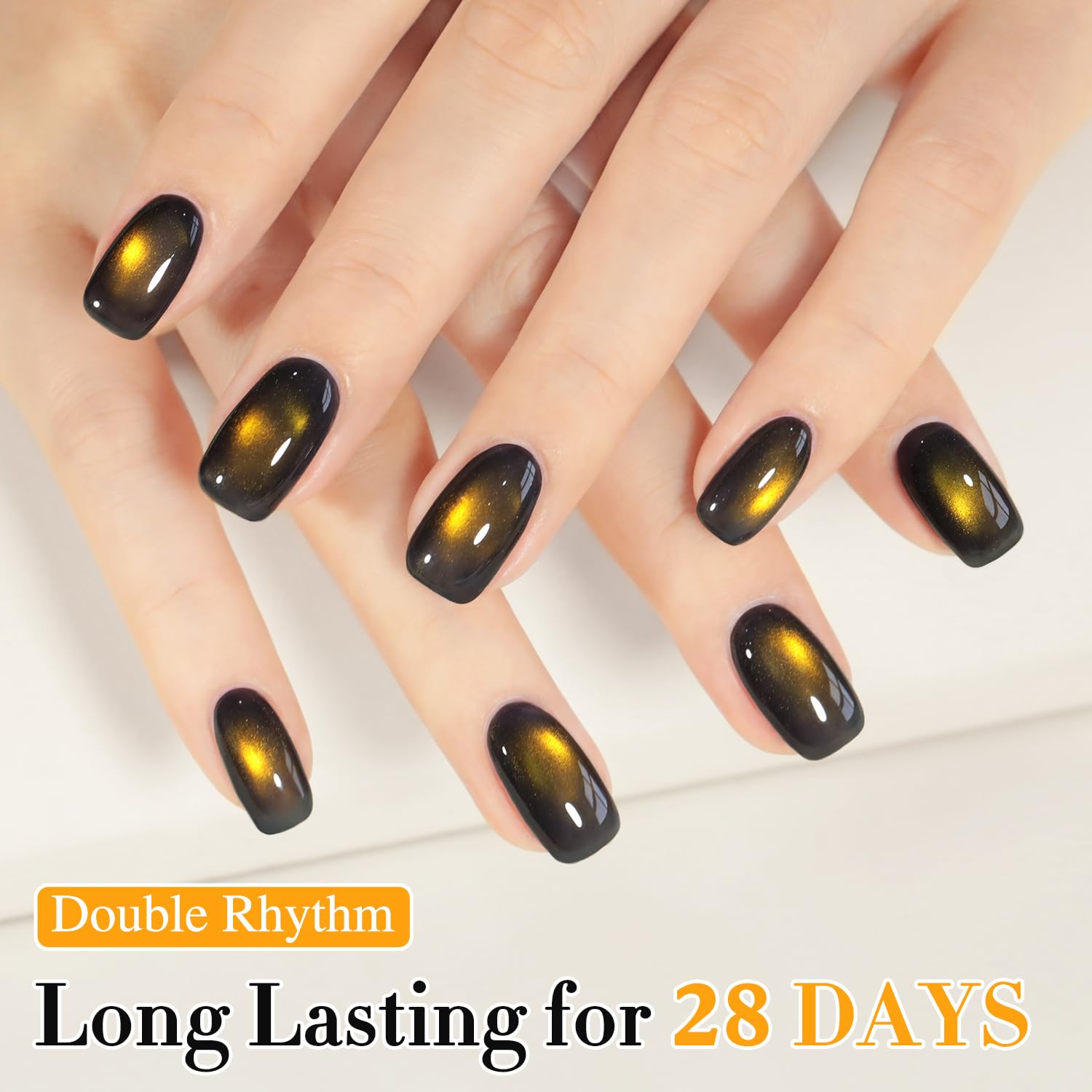 Double Rhythm Jelly Glass Cat Eye Gel Polish with Magnet 15ML Holographic Glitter Shimmer Translucent Sheer Color Magnetic Nail Polish Salon DIY at Home (Golden Black-MC1256)-BrightBean Baby