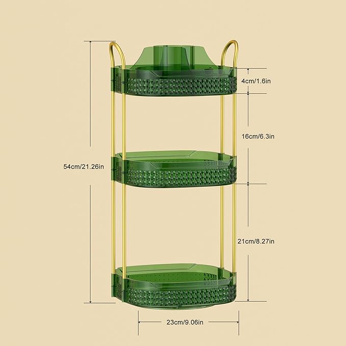 Rotating Makeup Organizer for Vanity 3 Tier, Perfume Organizer with Makeup Brush Holder, Large Capacity Cosmetics Clear Skincare Organizer for Countertop (Green)-BrightBean Baby