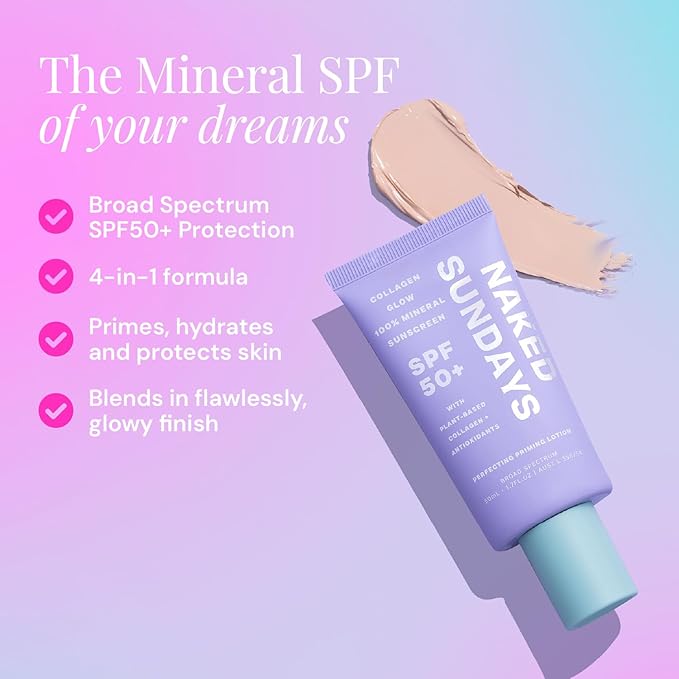 Naked Sundays SPF 50 Daily Facial Moisturizer, All-in-one Mineral Sunscreen, Face Lotion, Makeup Primer with Broad Spectrum UVA/UVB + Zinc Oxide, 50ml-BrightBean Baby