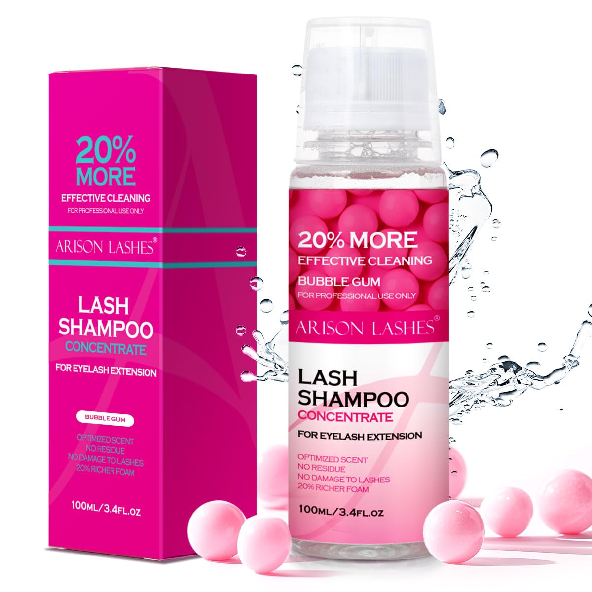 ARISON LASHES Lash Shampoo Concentrate for Lash Extensions 100ML Eyelash Cleanser Concentrate Oil-Free Eyelash Extension Shampoo with Salon Home Care(Bubble gum)-BrightBean Baby