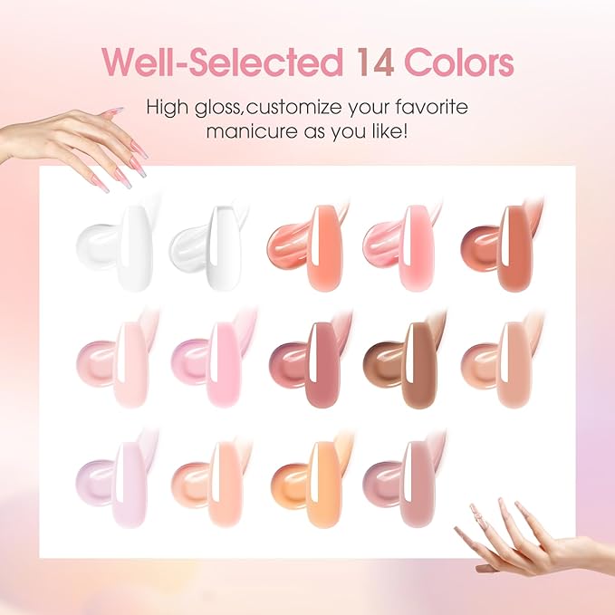ROSALIND Poly Nail Gel Kit -14 Colors +72 Nail Art Accessories kit Nude Pink Poly Nails Gel Kit Starter Kit with Mini UV Lamp Slip Solution Basic Poly Nail Art Tools for Beginners with Everything-BrightBean Baby