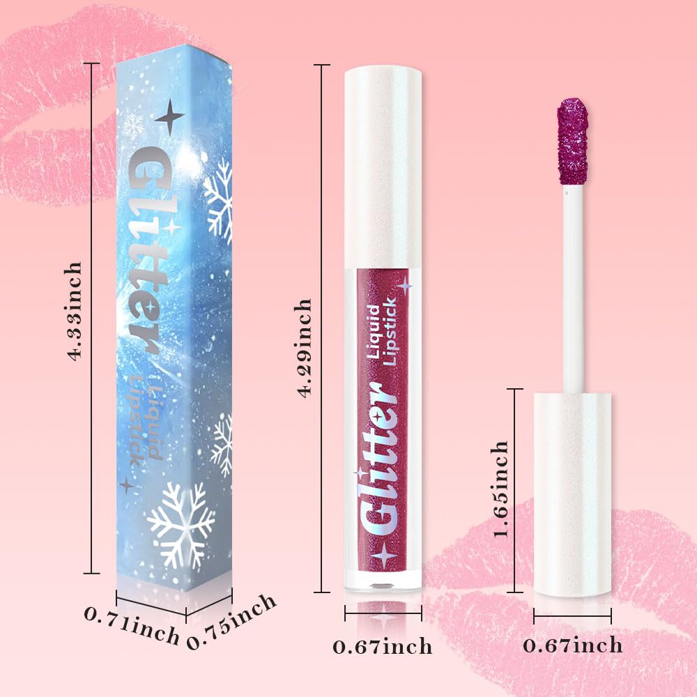 Dark Purple Metallic Lipstick for Women,Lightweight Glitter Sparkling Liquid Lipsticks,Shimmer Lip Gloss Stain Long Lasting Waterproof Smudge Proof Non-Drying 24 Hour Full Coverage Lip Makeup,Vegan-BrightBean Baby