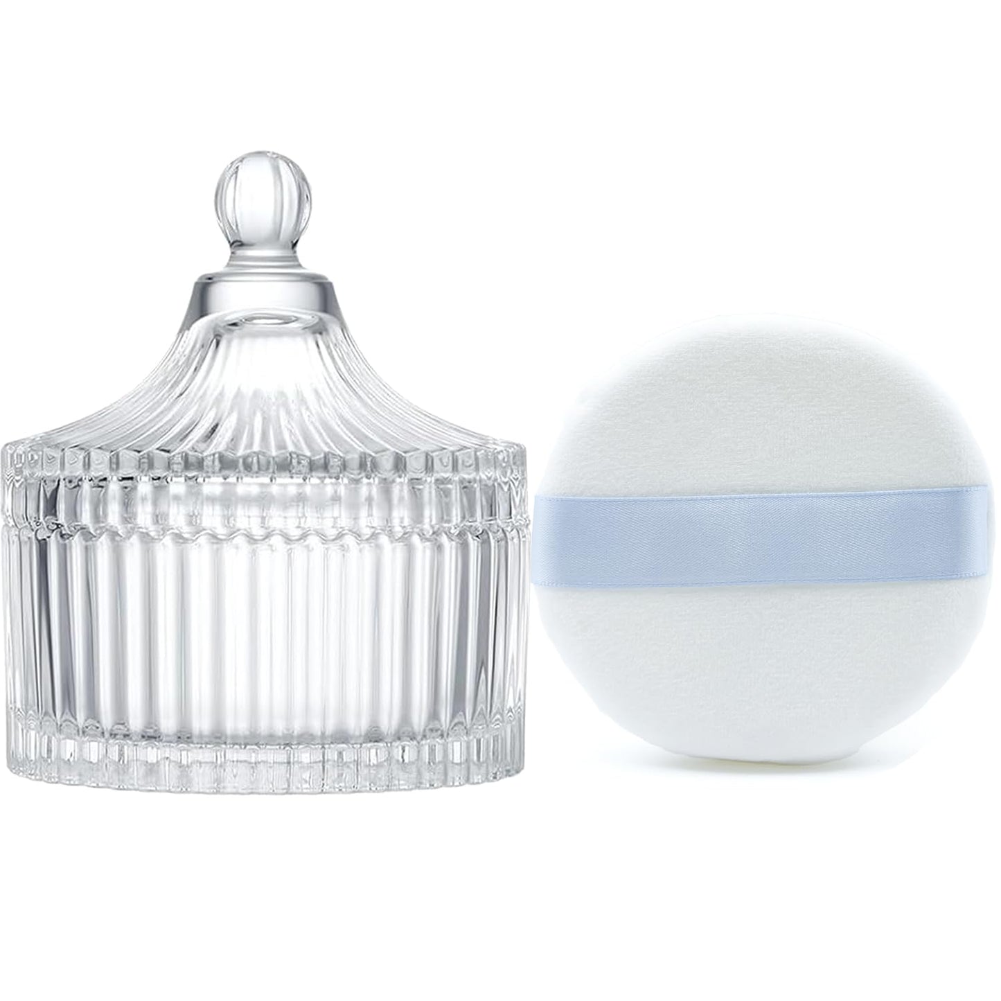 Ultra Soft Powder Puff and Container 3.3" High Density Velvet Dusting Washable Reusable Powder Puff,Bathroom Dressing Table Cotton Swab Storage Jar(Clear)-BrightBean Baby