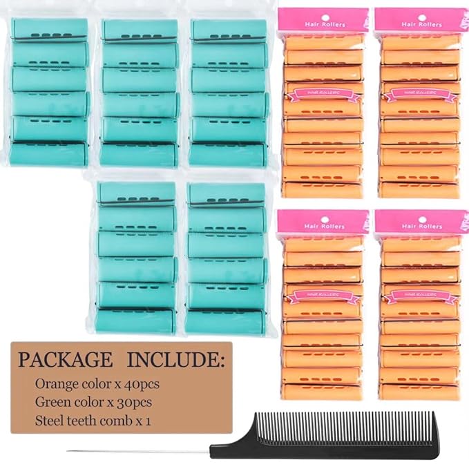 70pcs Perm Rods Set for Women's Natural Hair - Orange and Green Cold Wave Hair Rollers for Curling Long or Short Hair, DIY Hairdressing Tools-BrightBean Baby