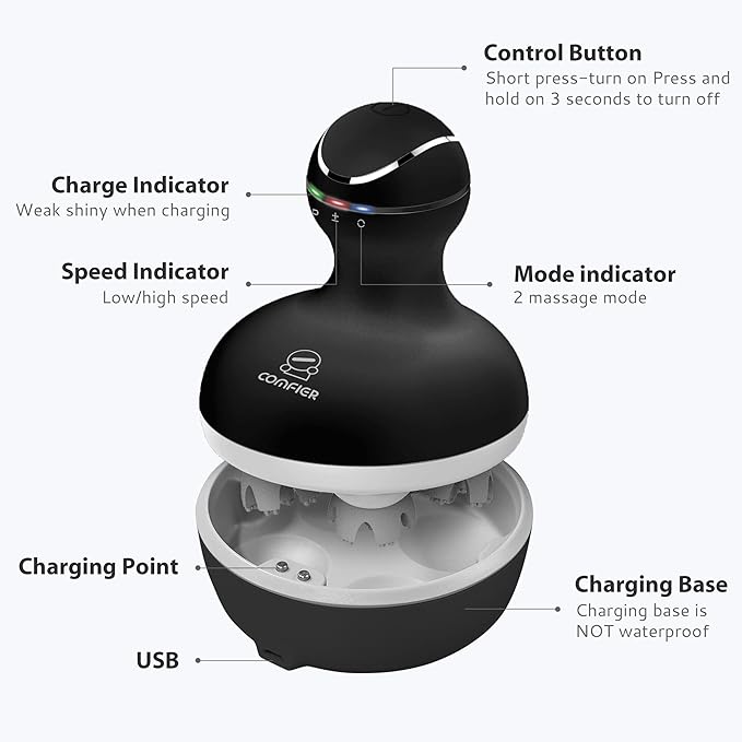 COMFIER Electric Scalp Massager, Waterproof Head Massager with Mutlti-Modes Vibration, Handheld Portable Head Scratcher for Hair Growth, Dog Cat Massager for Deep Clean and Stress Relax-BrightBean Baby