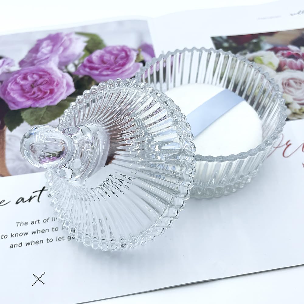 Ultra Soft Powder Puff and Container 3.3" High Density Velvet Dusting Washable Reusable Powder Puff,Bathroom Dressing Table Cotton Swab Storage Jar(Clear)-BrightBean Baby